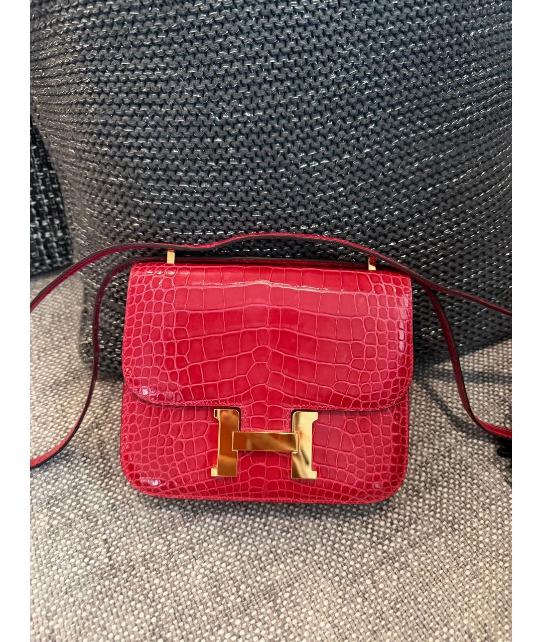 HERMES Красная сумка через плечо из экзотической кожи, фото 8