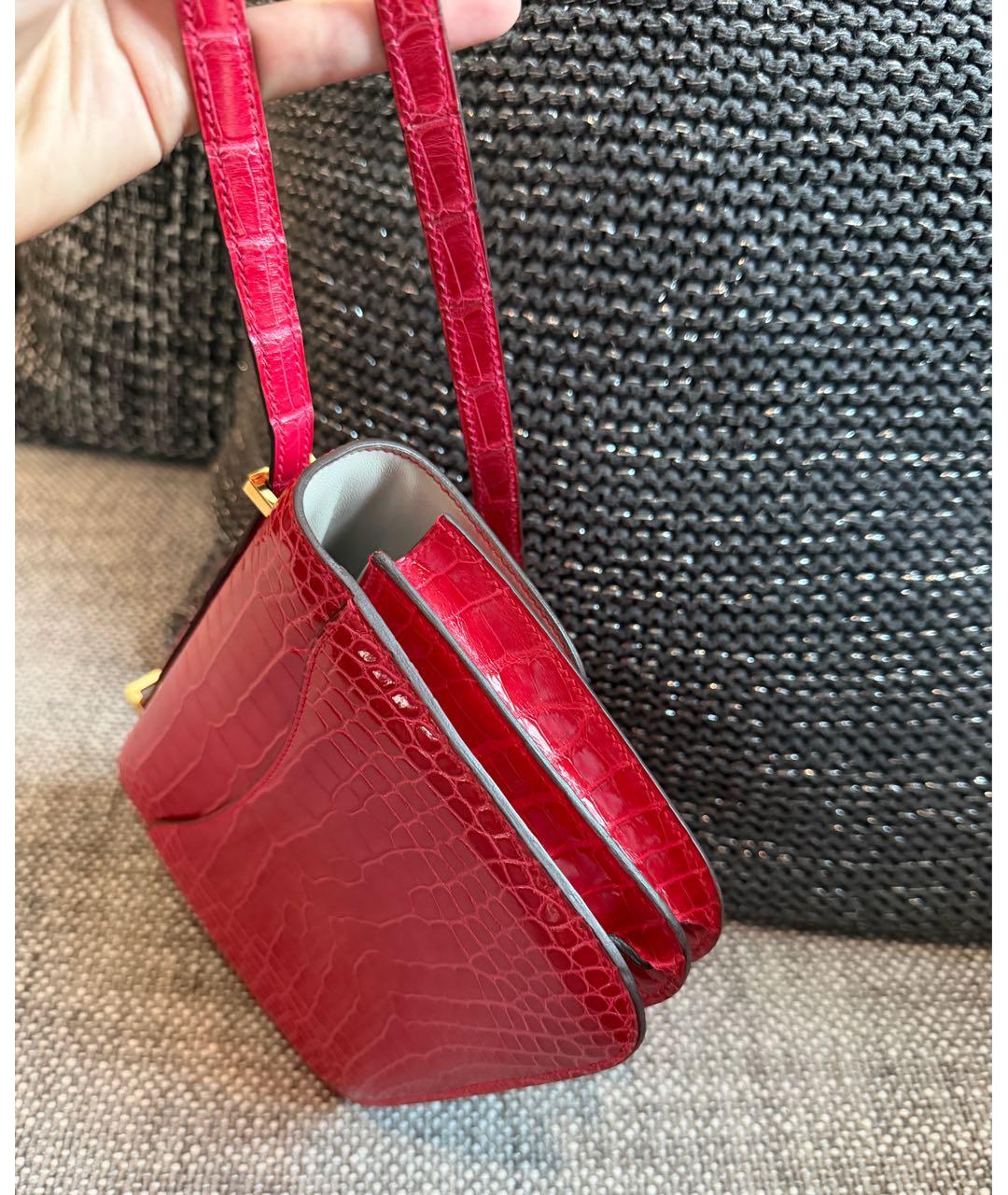 HERMES Красная сумка через плечо из экзотической кожи, фото 4