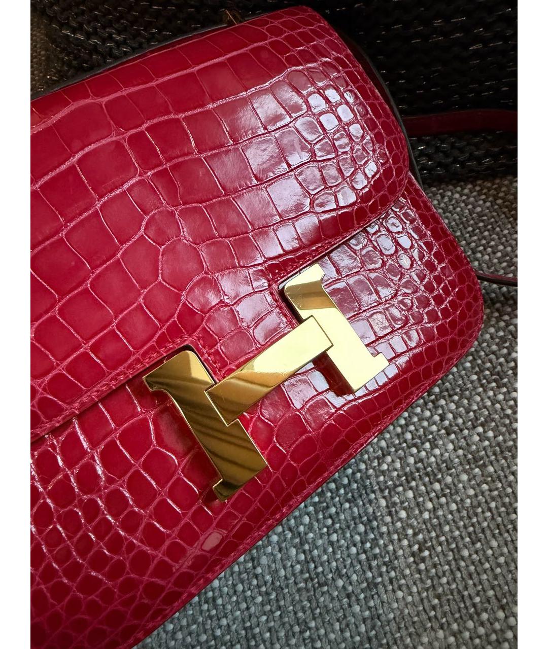 HERMES Красная сумка через плечо из экзотической кожи, фото 3