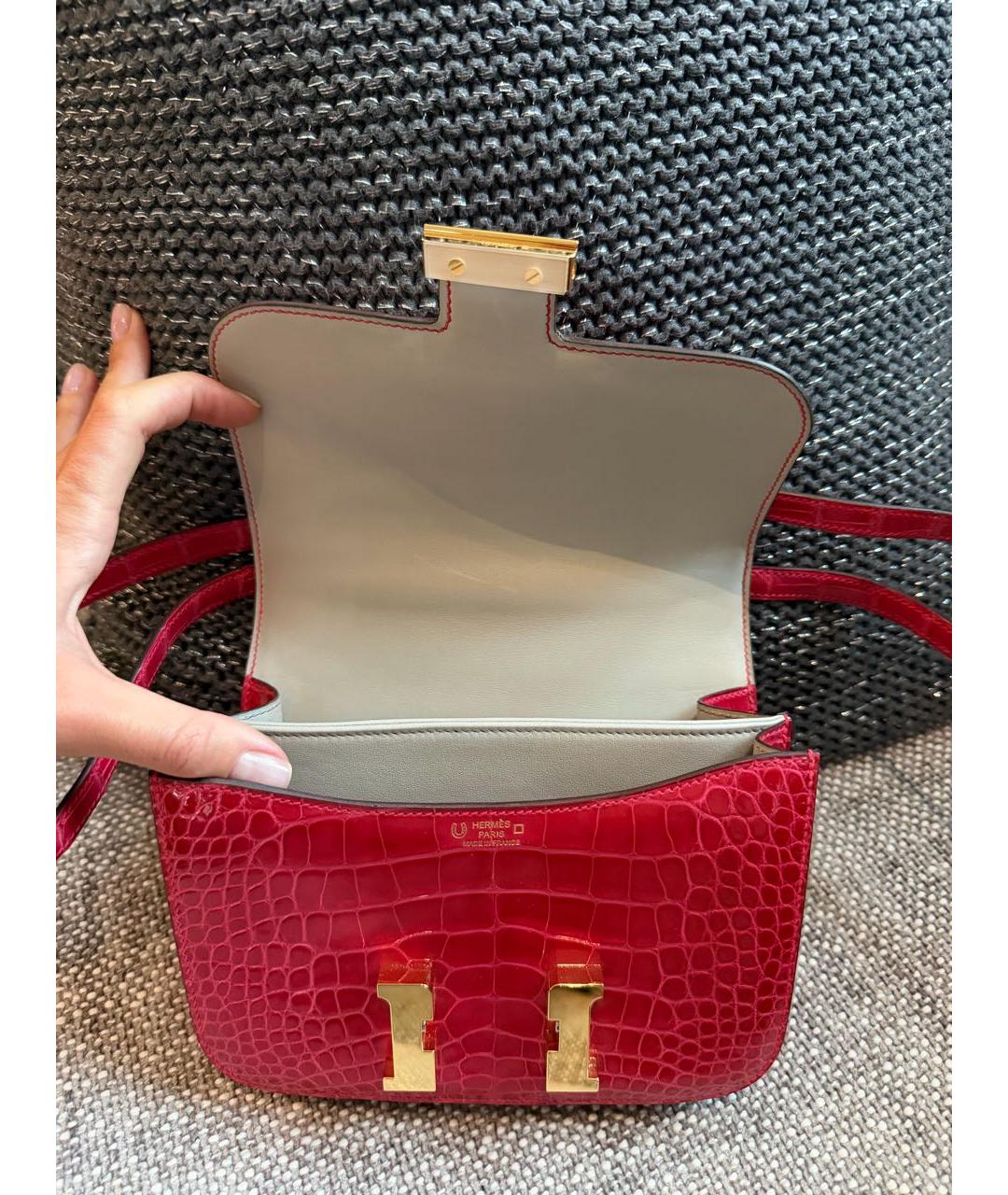 HERMES Красная сумка через плечо из экзотической кожи, фото 6