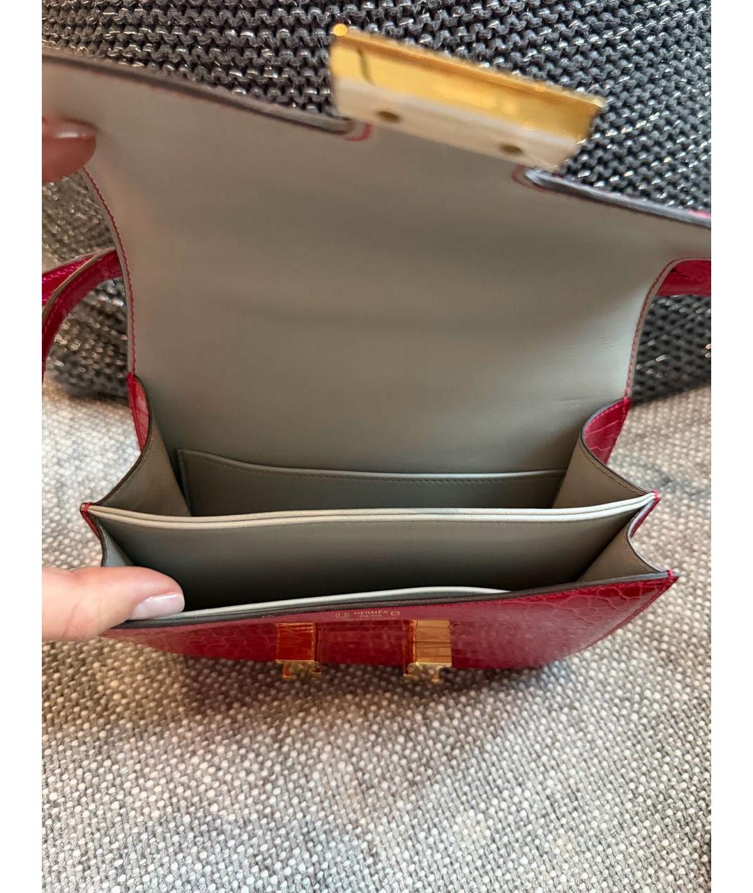 HERMES Красная сумка через плечо из экзотической кожи, фото 7