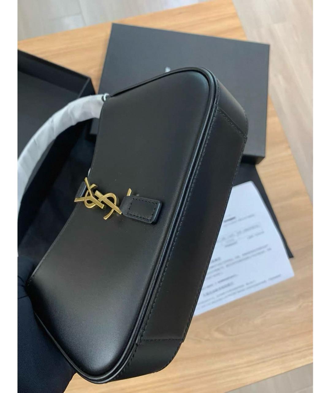 SAINT LAURENT Черная кожаная сумка с короткими ручками, фото 6