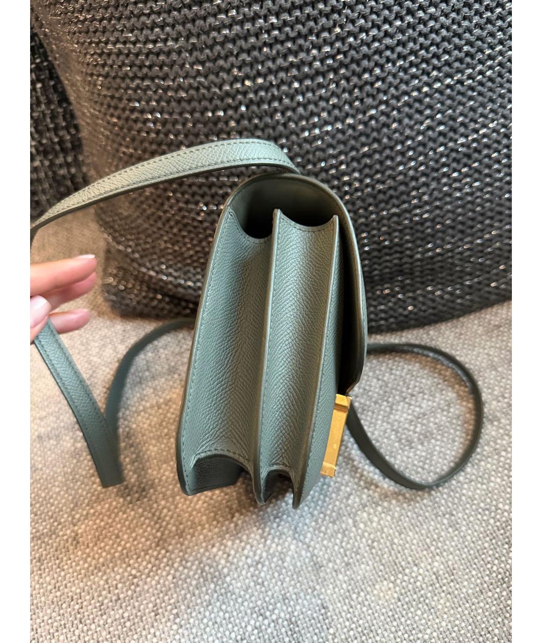 HERMES Хаки кожаная сумка через плечо, фото 3