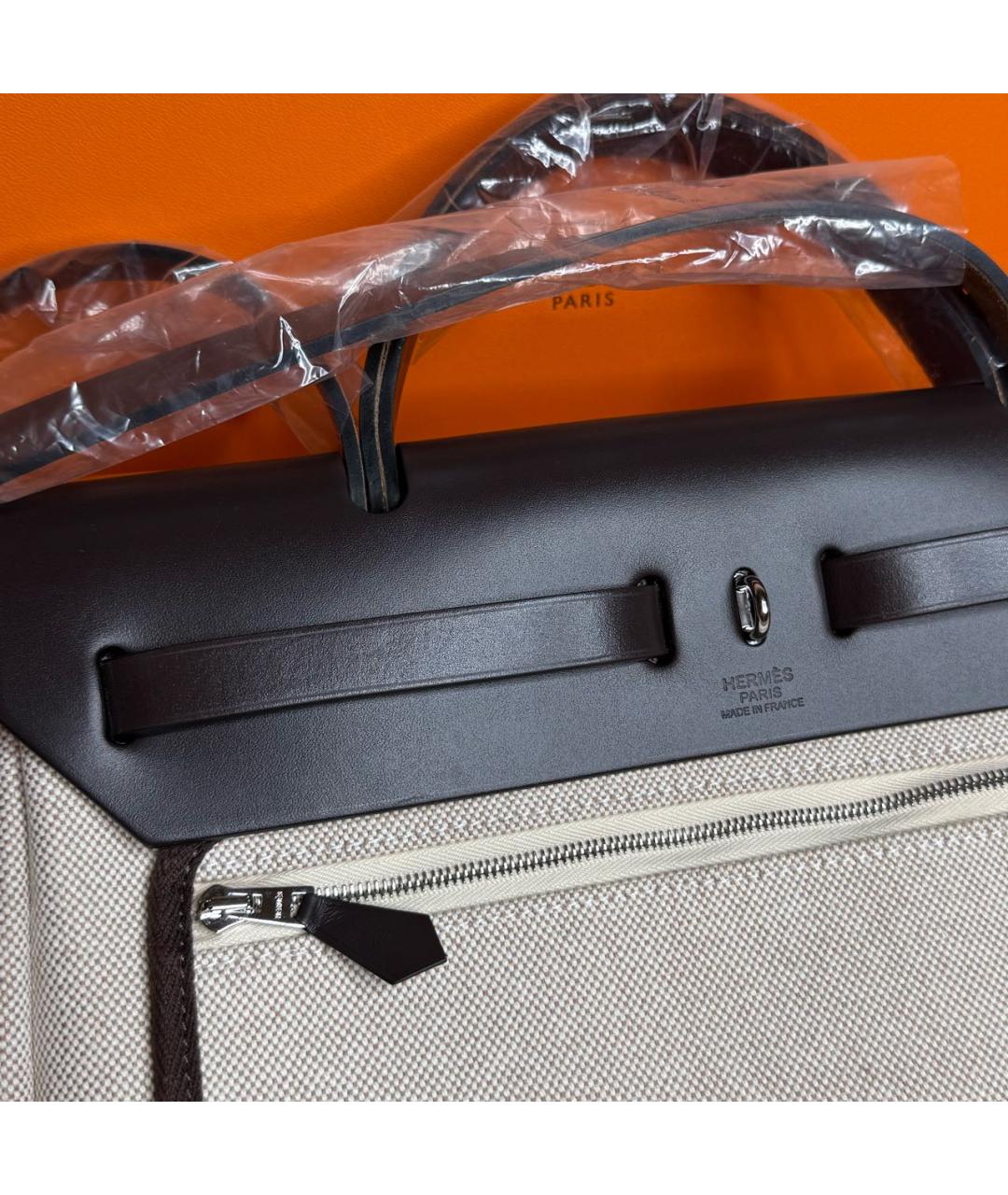 HERMES Коричневая тканевая сумка с короткими ручками, фото 4