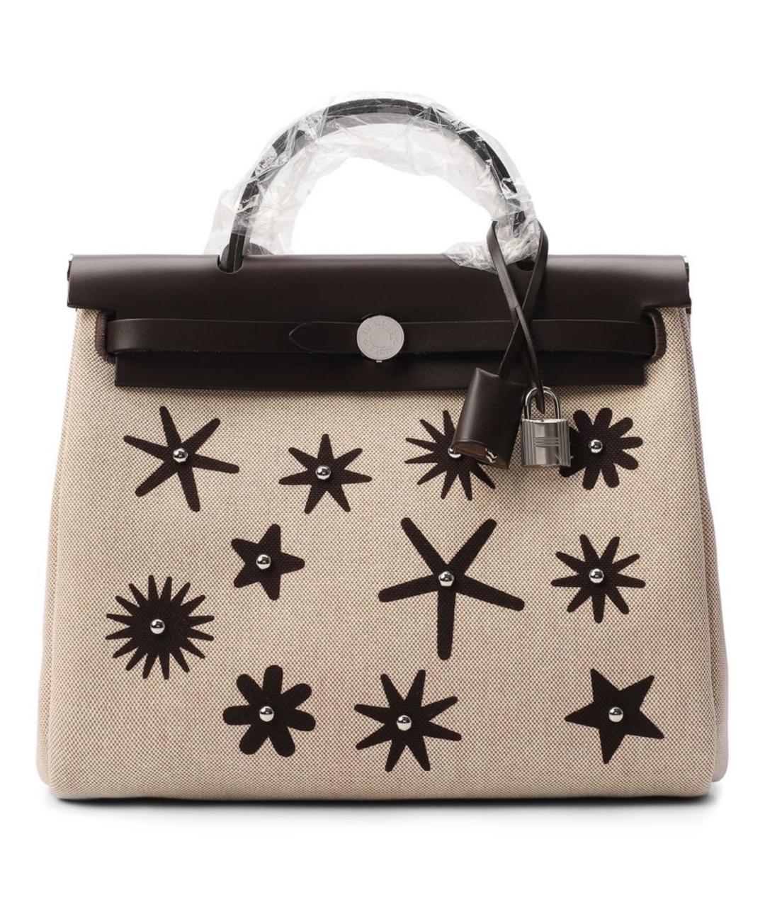 HERMES Коричневая тканевая сумка с короткими ручками, фото 1