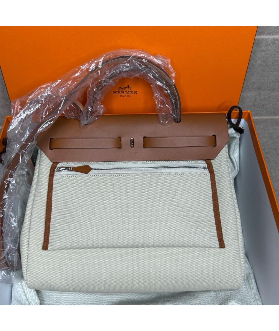 HERMES Бежевая тканевая сумка через плечо, фото 4