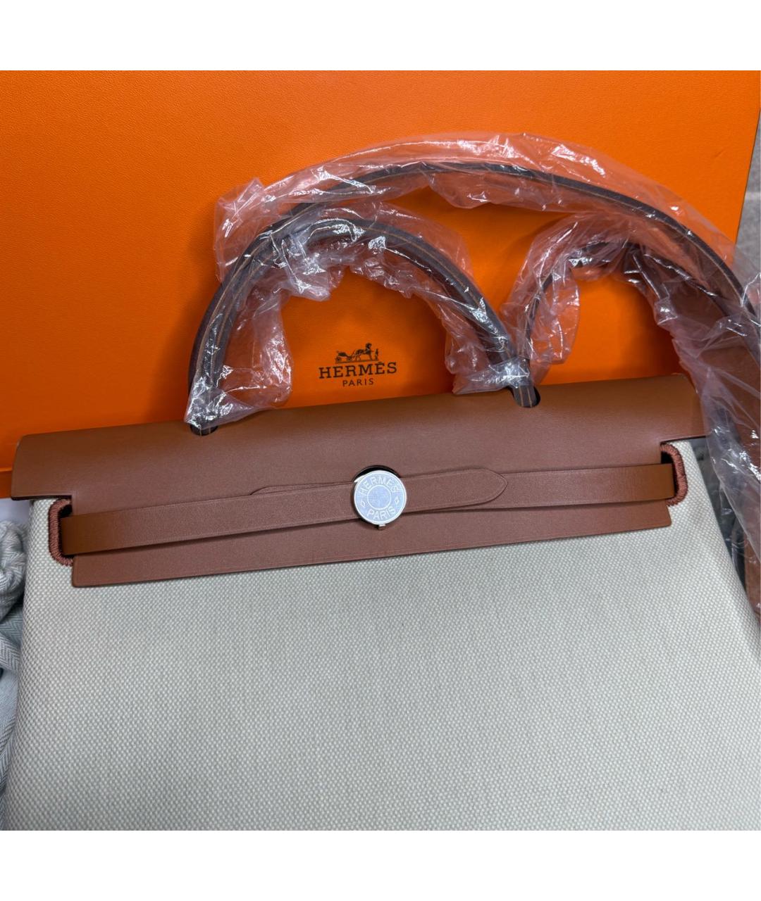 HERMES Бежевая тканевая сумка через плечо, фото 3