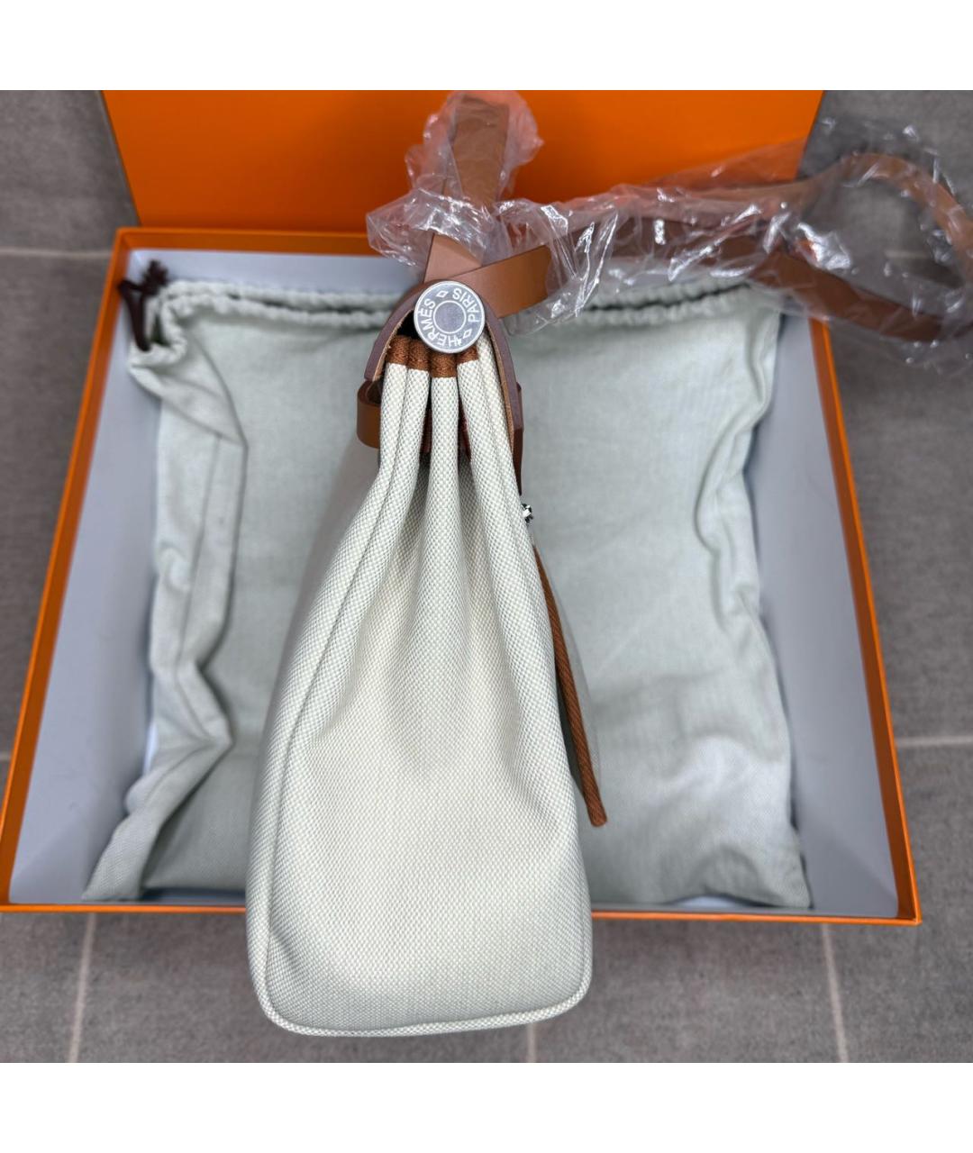 HERMES Бежевая тканевая сумка через плечо, фото 7
