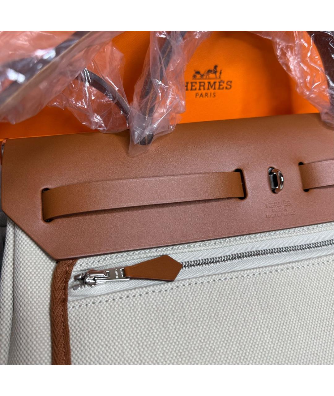 HERMES Бежевая тканевая сумка через плечо, фото 5