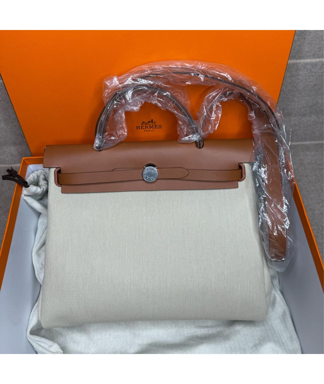 HERMES Бежевая тканевая сумка через плечо, фото 2