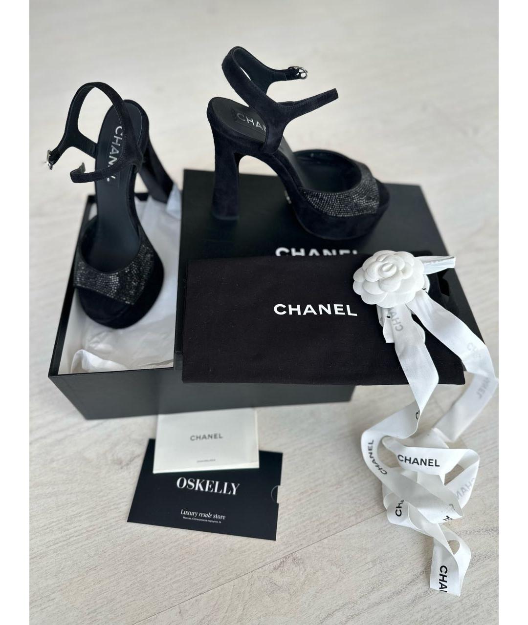 CHANEL Черные замшевые босоножки, фото 4