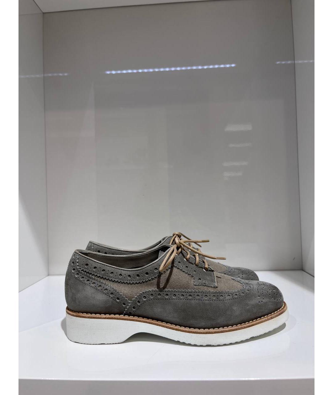 SANTONI Серые замшевые брогги и оксфорды, фото 4