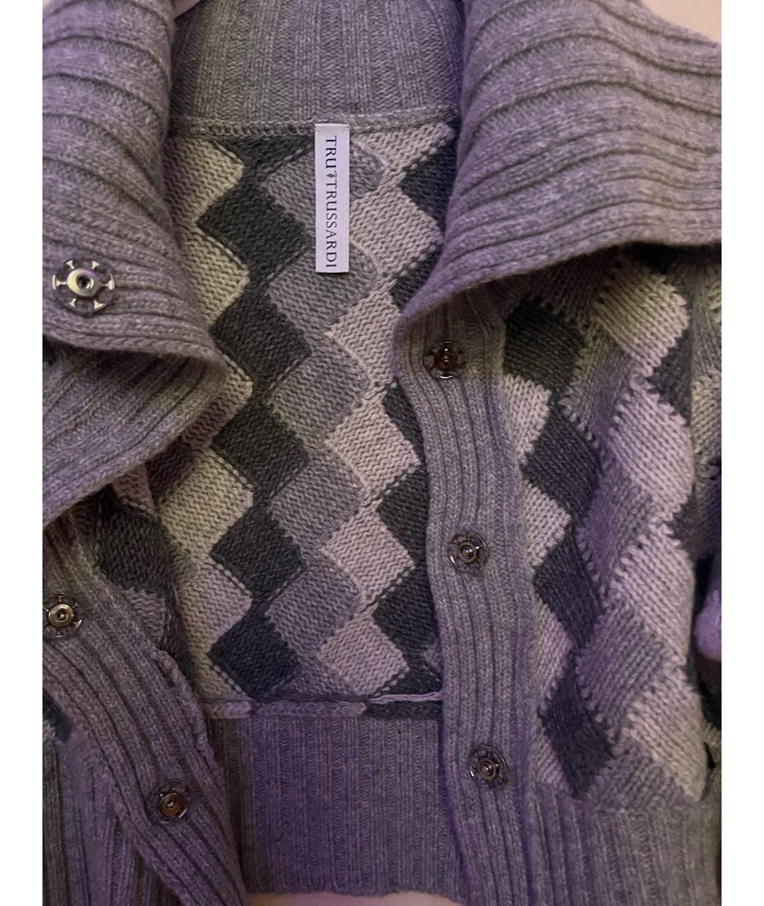 TRUSSARDI Серый шерстяной кардиган, фото 3