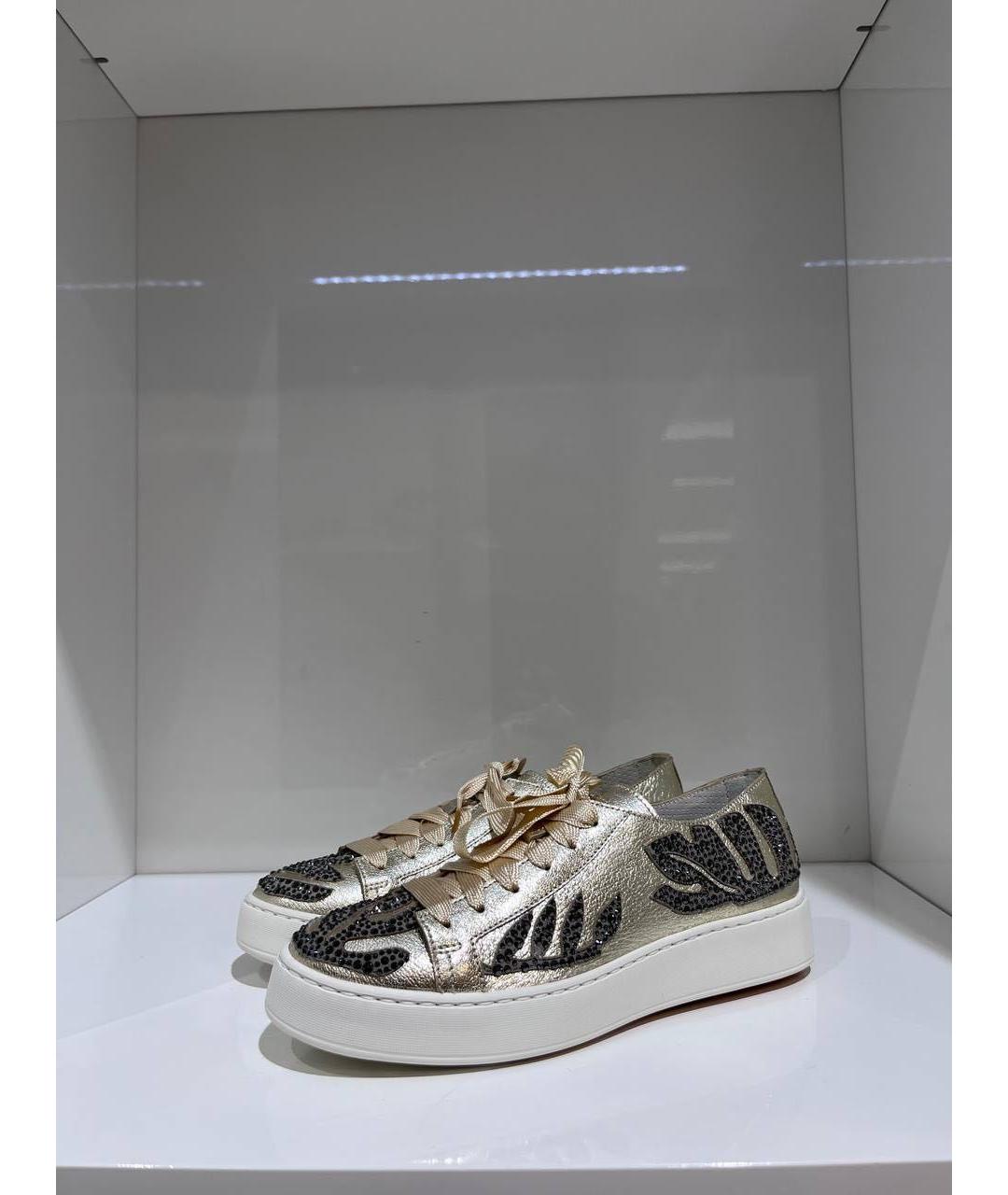 SANTONI Золотые кожаные кеды, фото 2