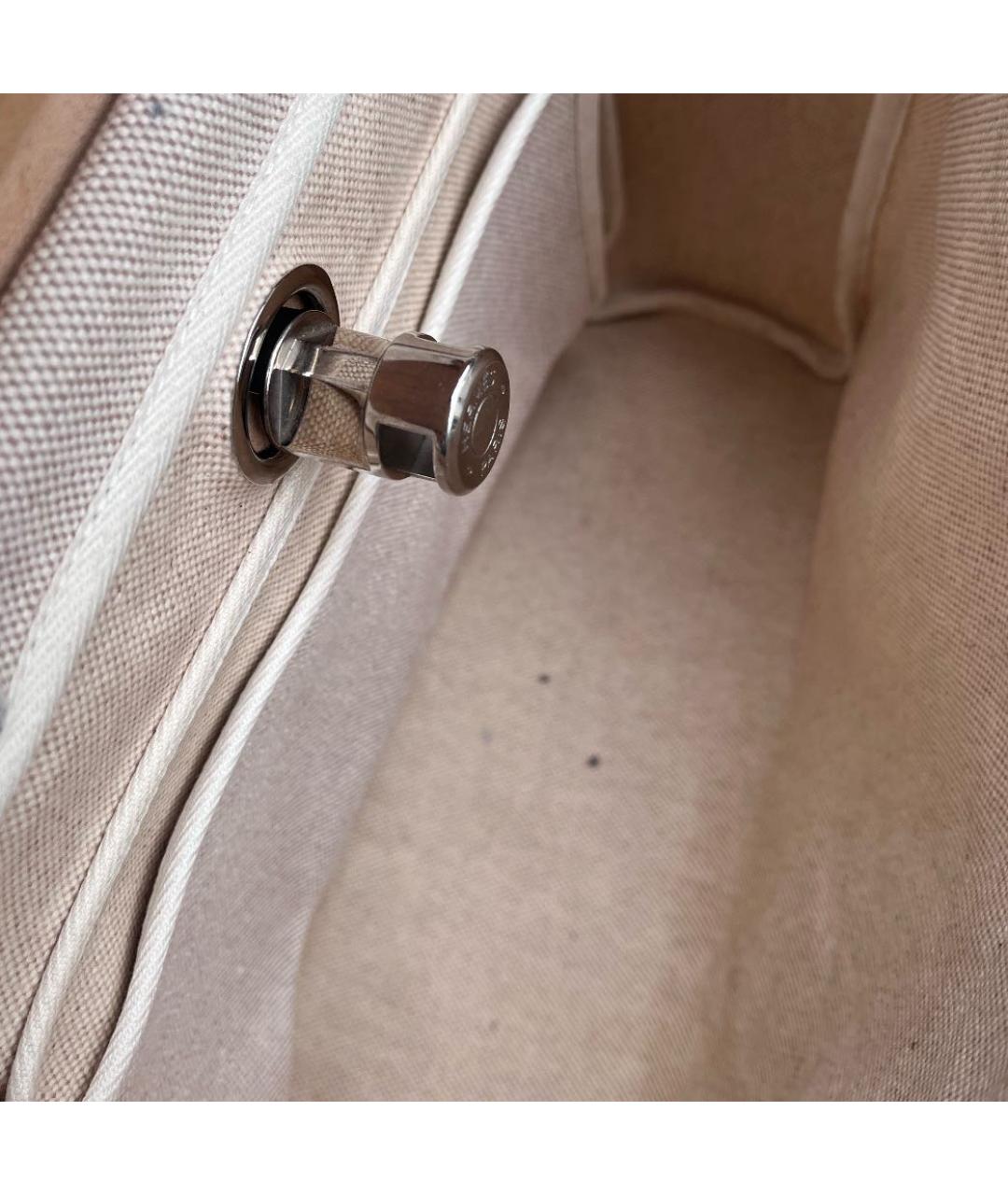 HERMES Бежевая тканевая сумка с короткими ручками, фото 3