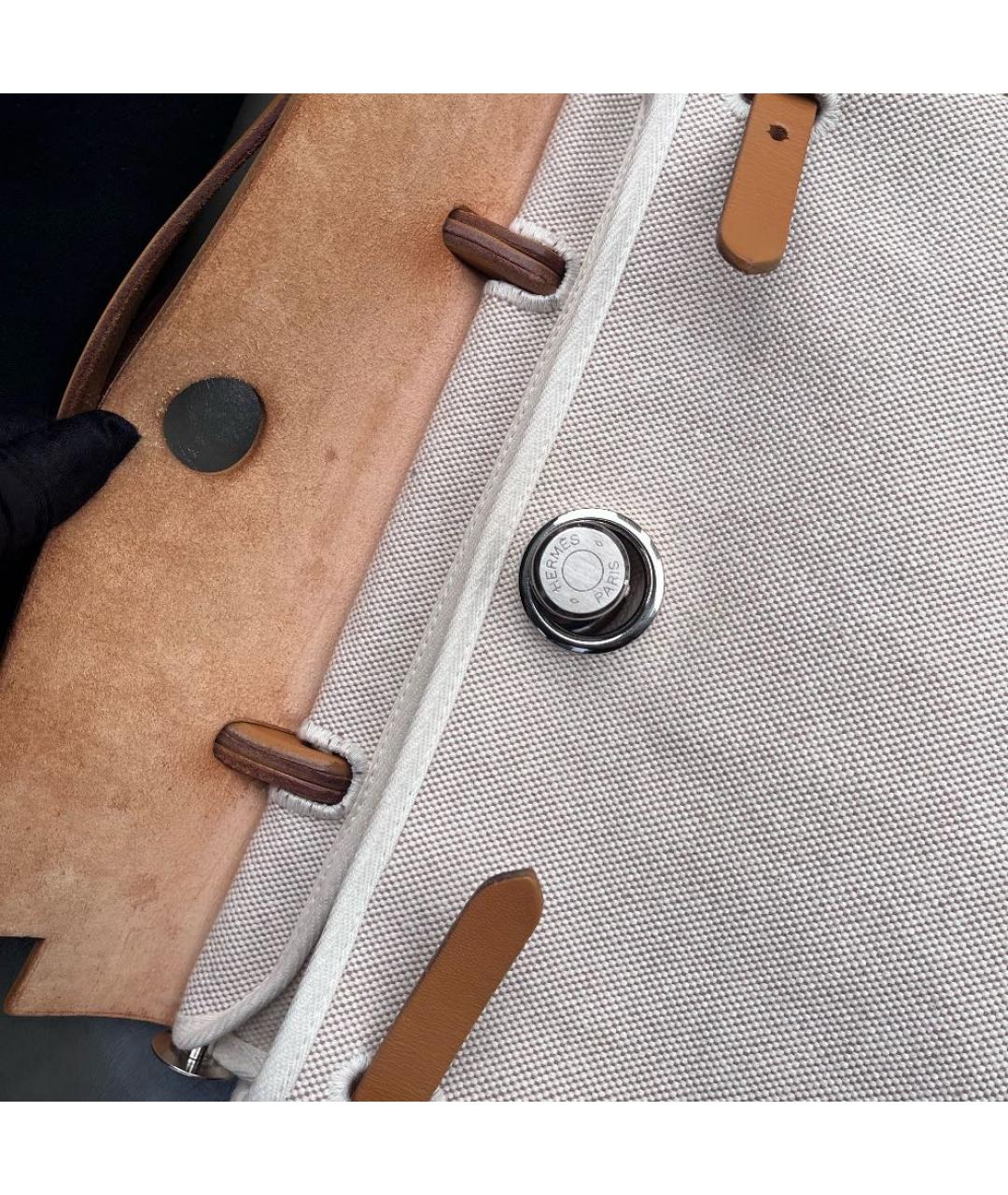 HERMES Бежевая тканевая сумка с короткими ручками, фото 4