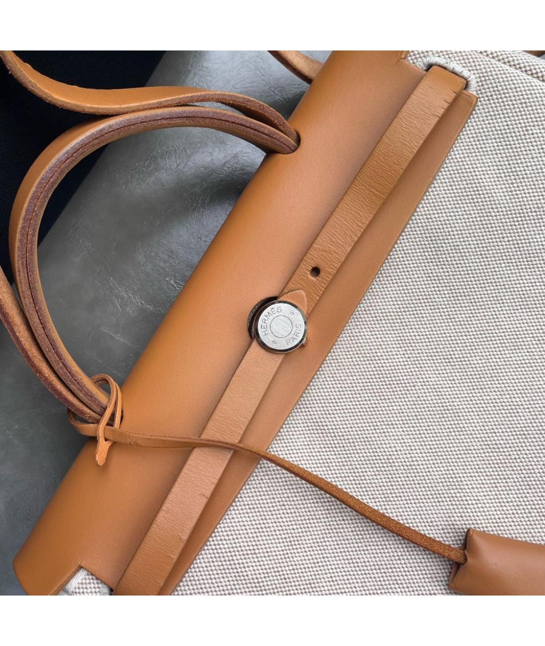 HERMES Бежевая тканевая сумка с короткими ручками, фото 5