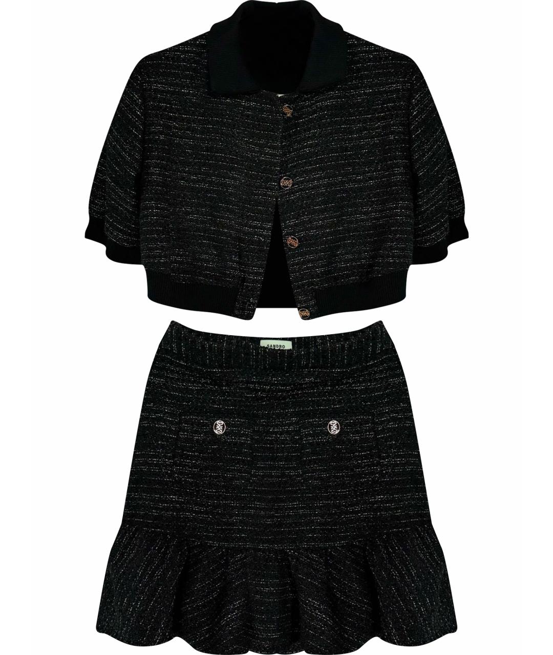 SANDRO Черный твидовый костюм с юбками, фото 1