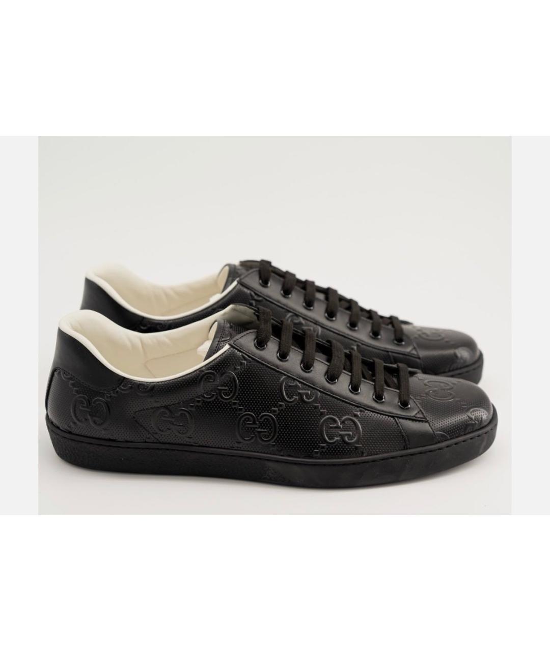 GUCCI Черные кожаные низкие кроссовки / кеды, фото 9
