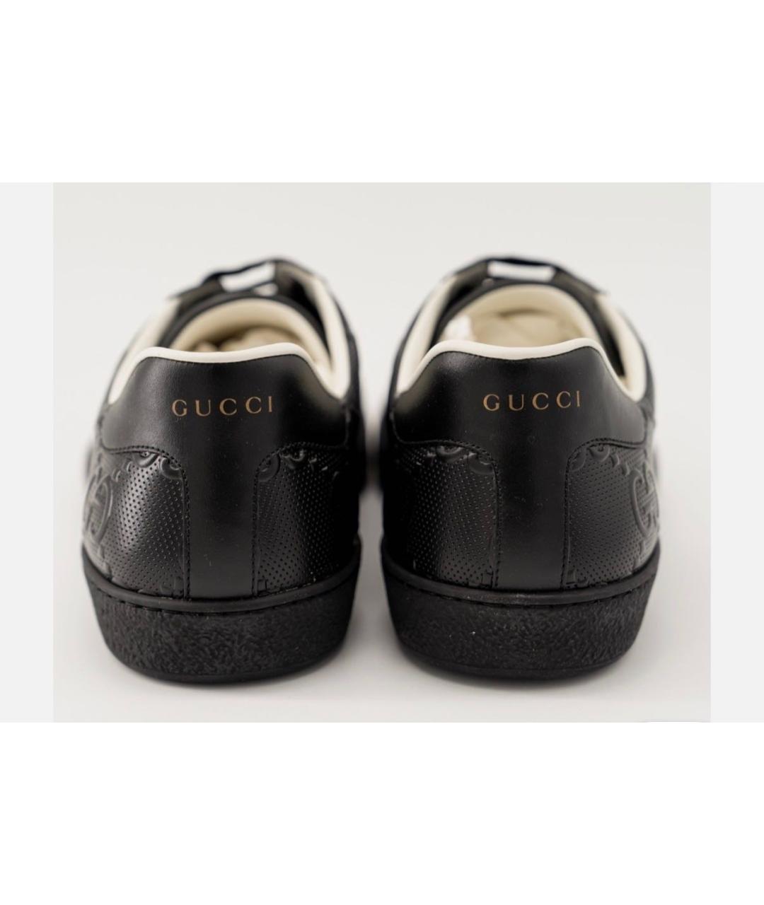 GUCCI Черные кожаные низкие кроссовки / кеды, фото 4