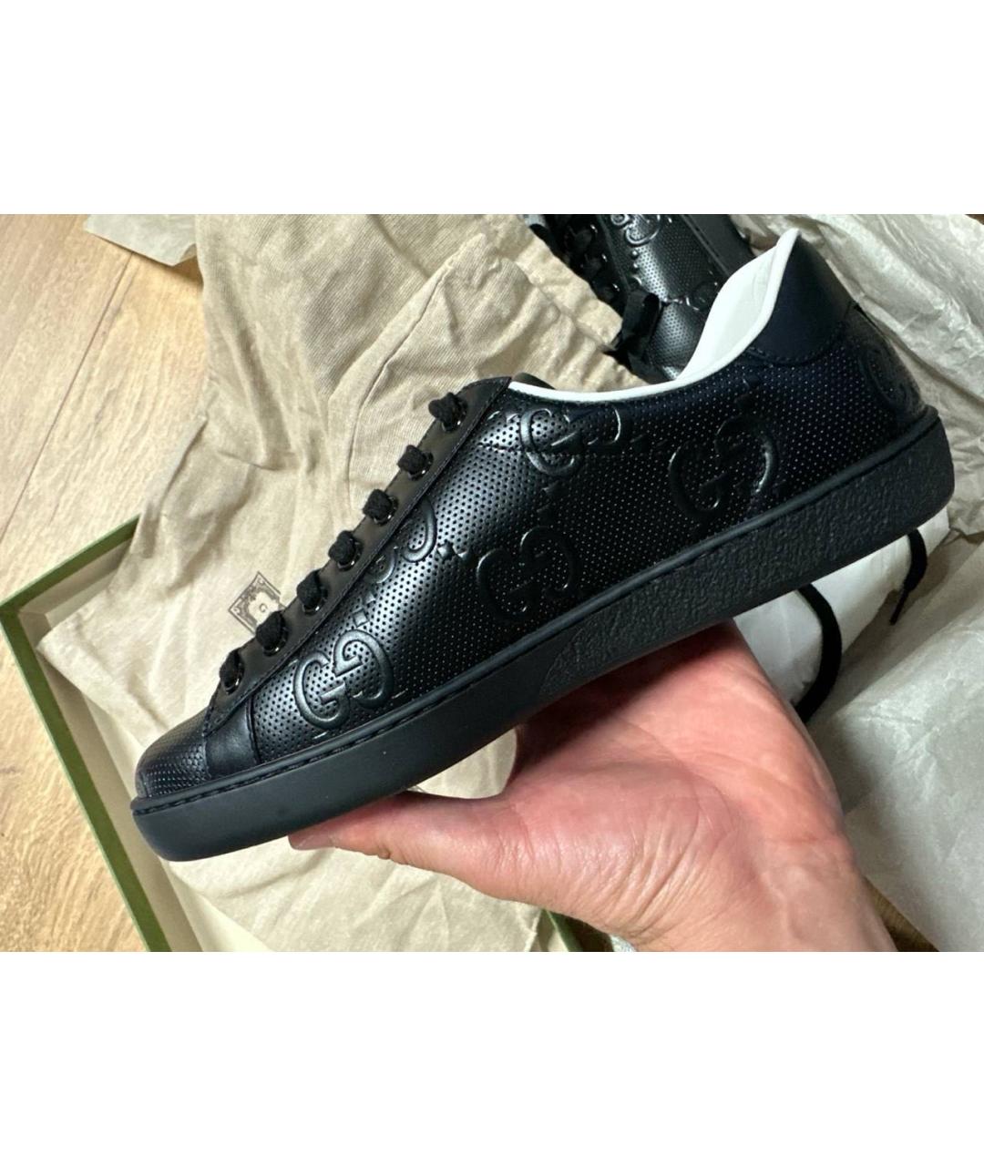 GUCCI Черные кожаные низкие кроссовки / кеды, фото 8