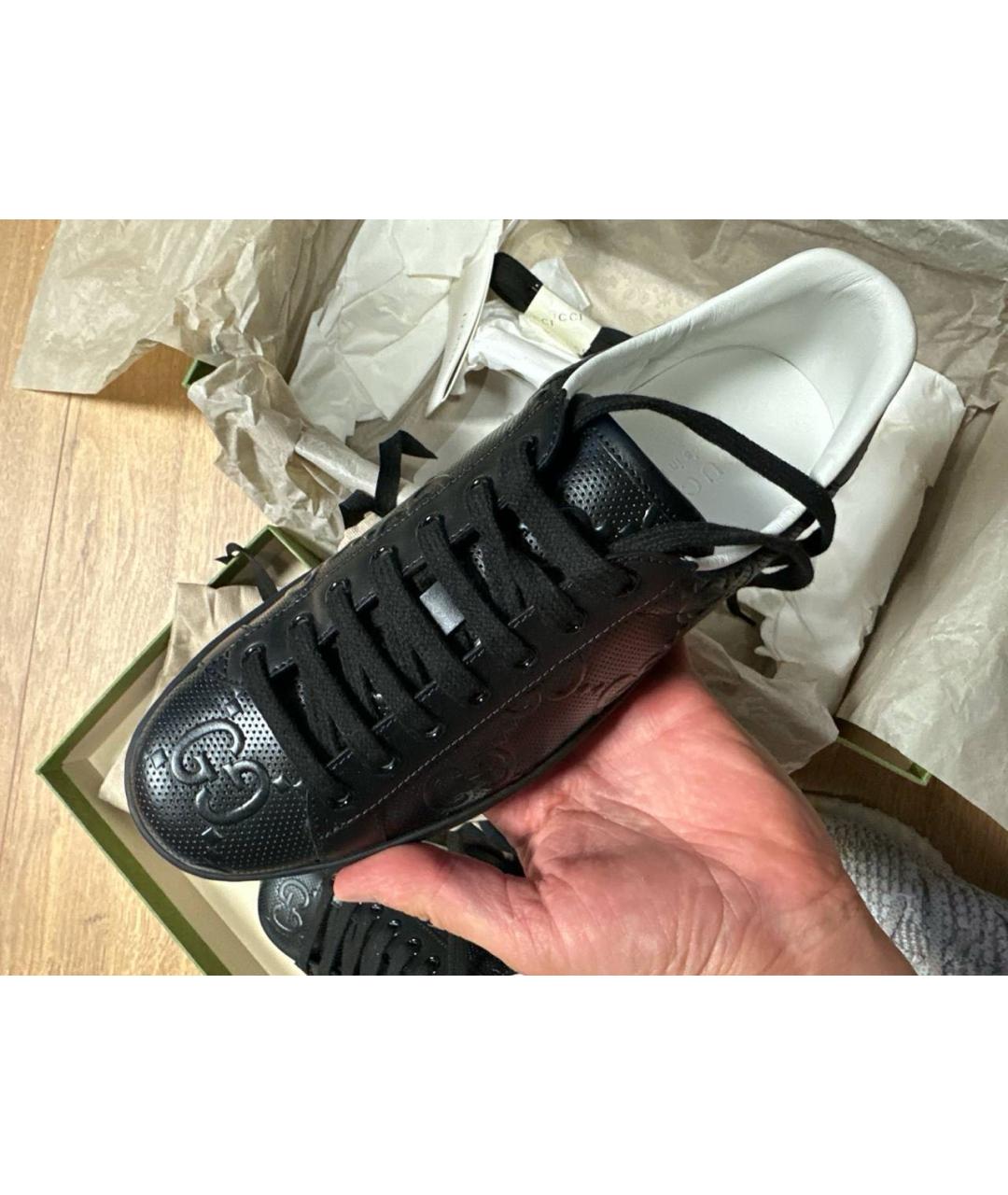GUCCI Черные кожаные низкие кроссовки / кеды, фото 3