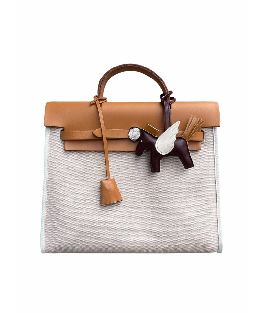 HERMES Бежевая тканевая сумка с короткими ручками, фото 1