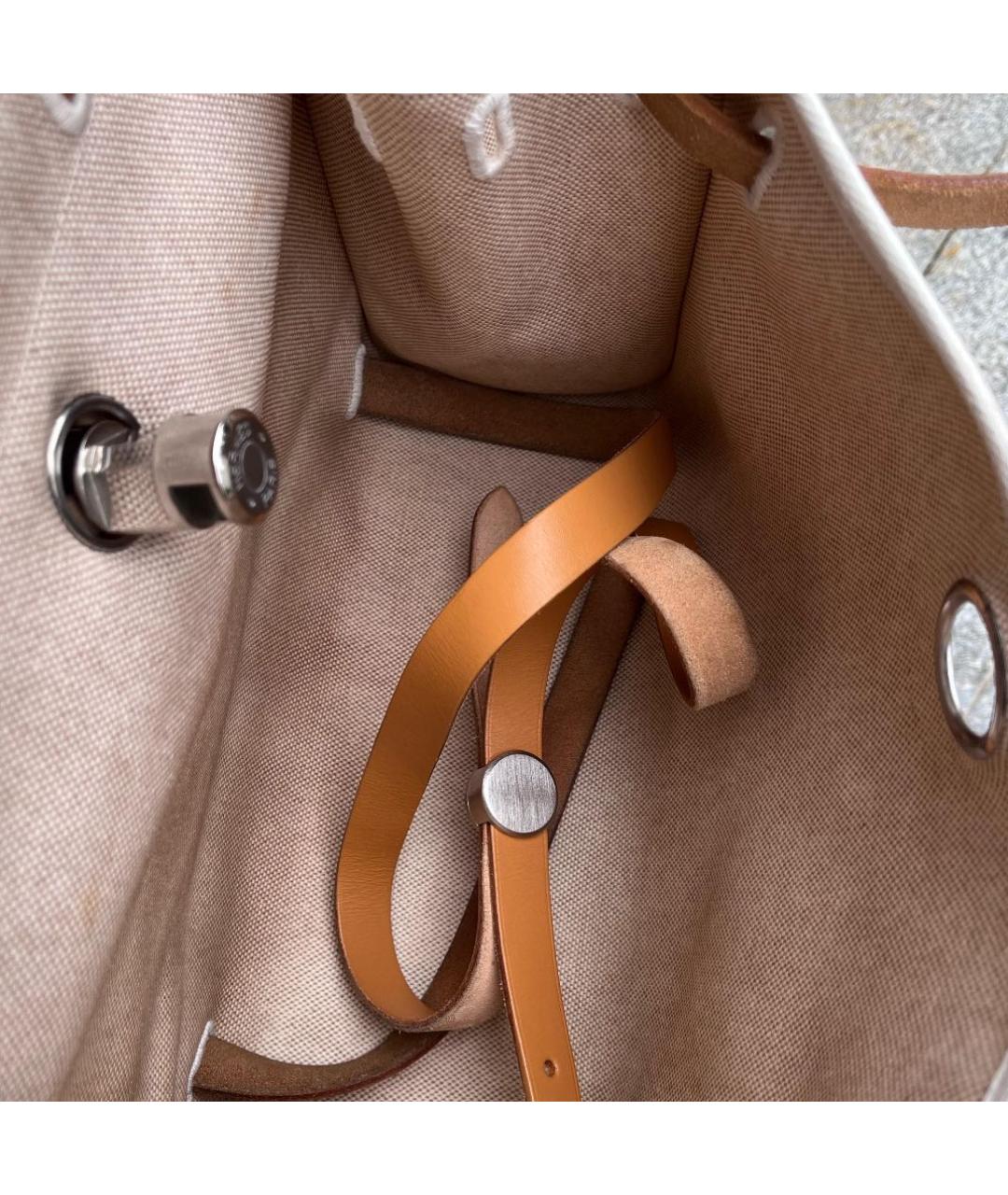HERMES Бежевая тканевая сумка с короткими ручками, фото 3
