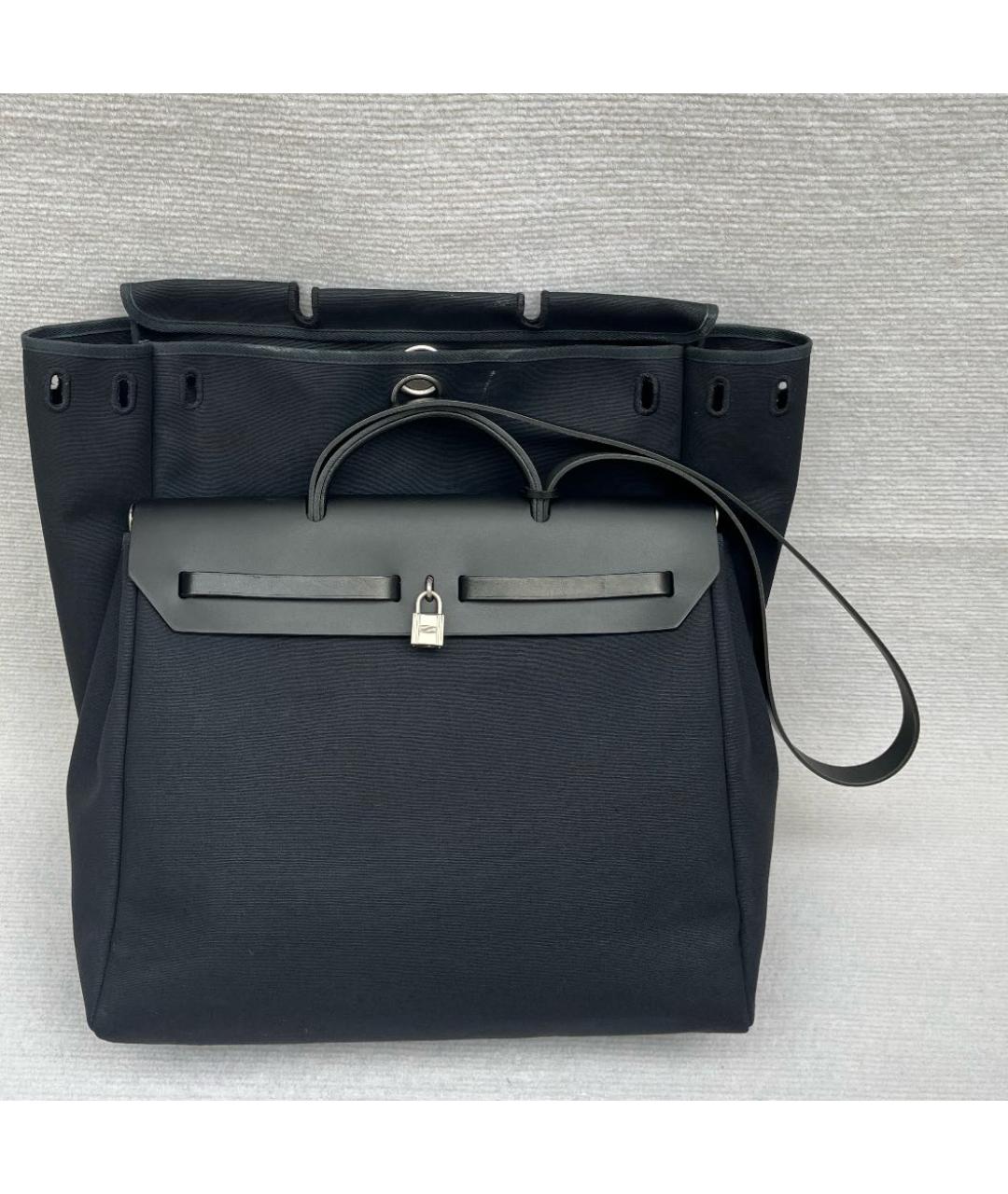 HERMES Черная тканевая сумка с короткими ручками, фото 2