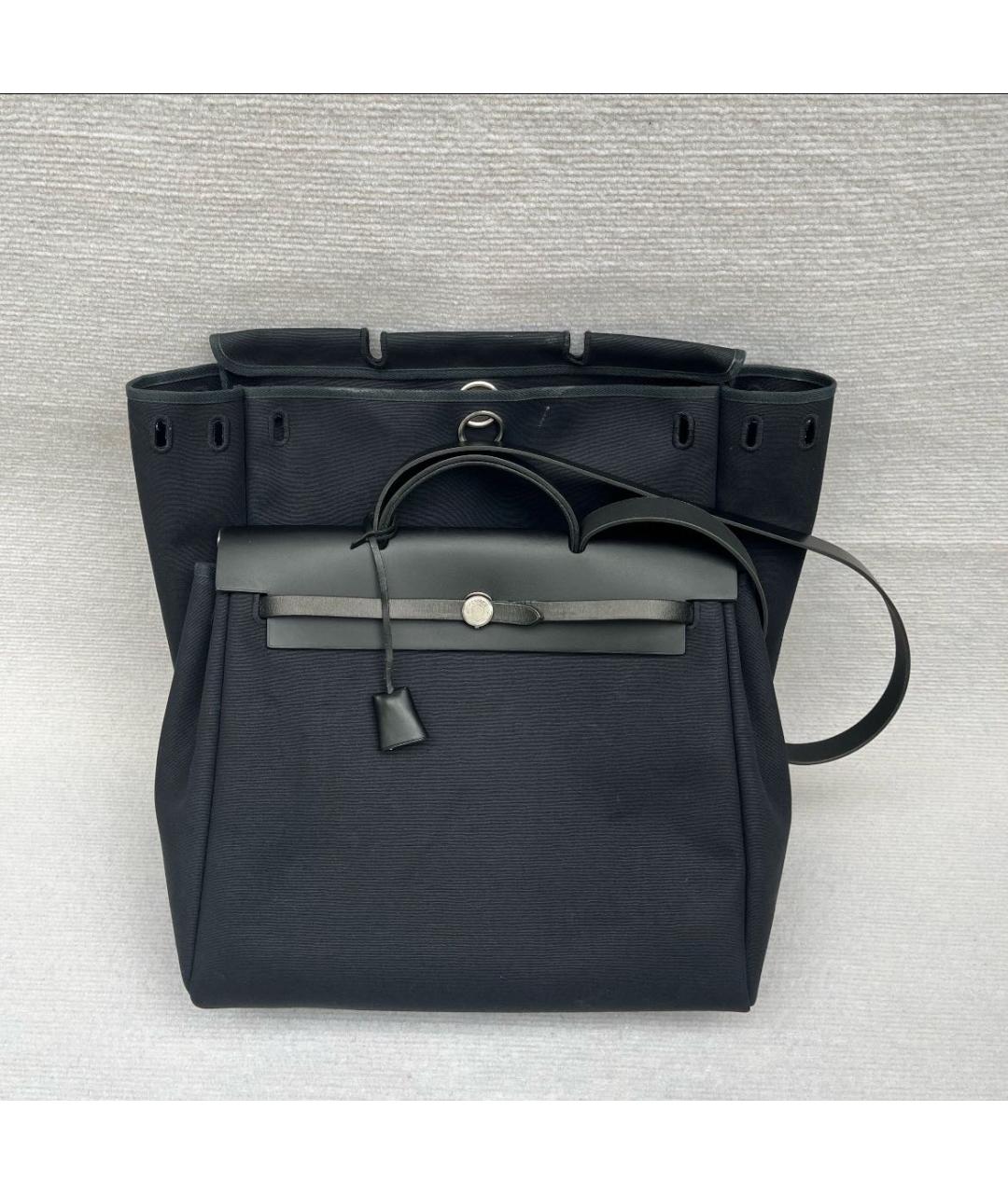 HERMES Черная тканевая сумка с короткими ручками, фото 6