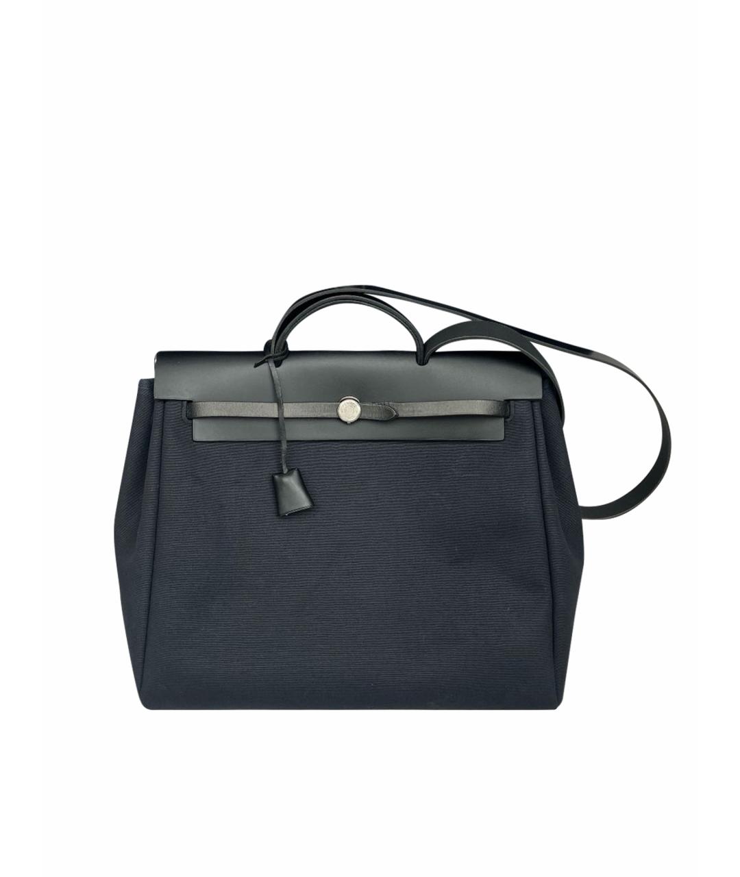 HERMES Черная тканевая сумка с короткими ручками, фото 1