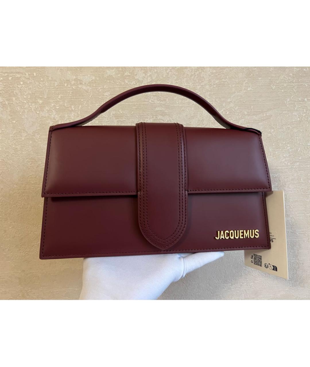 JACQUEMUS Бордовая кожаная сумка с короткими ручками, фото 6