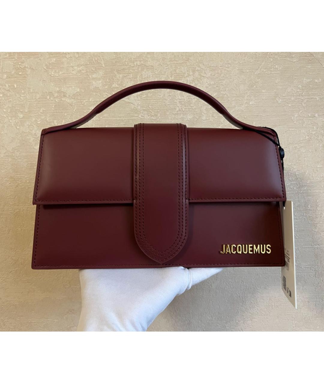 JACQUEMUS Бордовая кожаная сумка с короткими ручками, фото 3