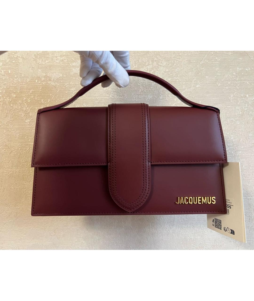 JACQUEMUS Бордовая кожаная сумка с короткими ручками, фото 4