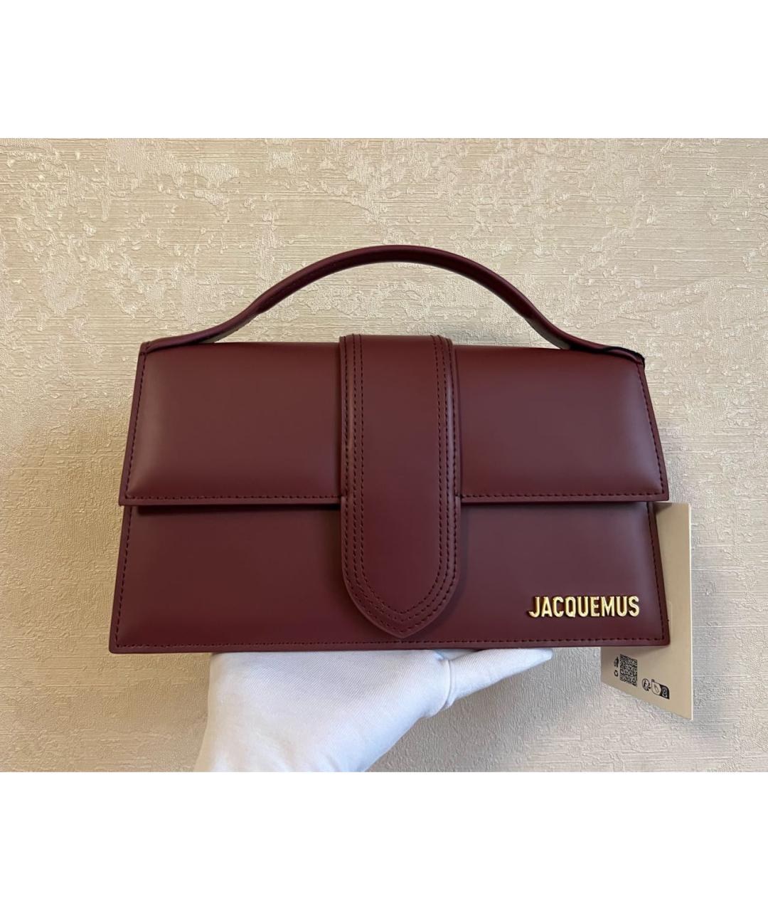 JACQUEMUS Бордовая кожаная сумка с короткими ручками, фото 2