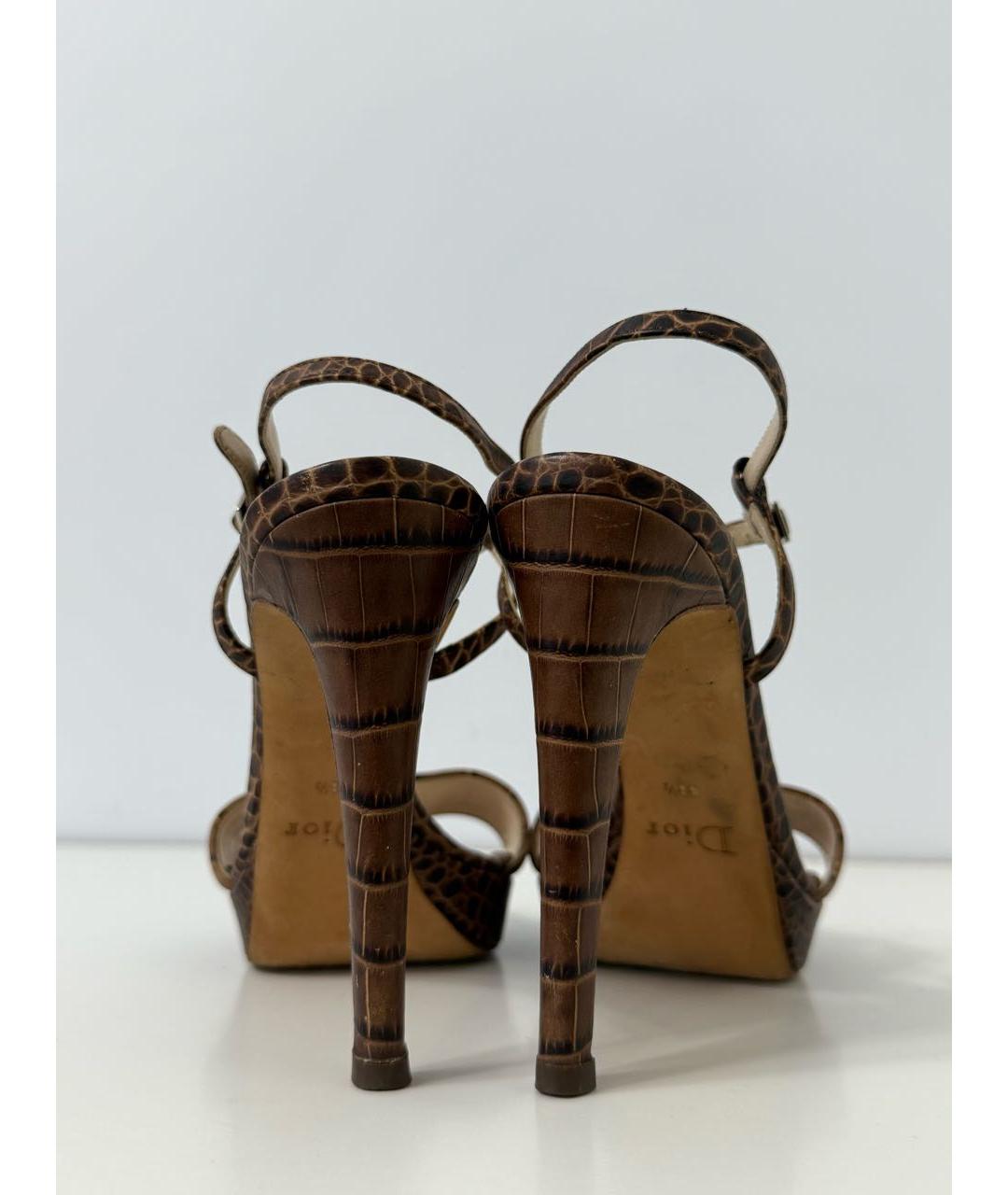 CHRISTIAN DIOR Коричневые кожаные босоножки, фото 4