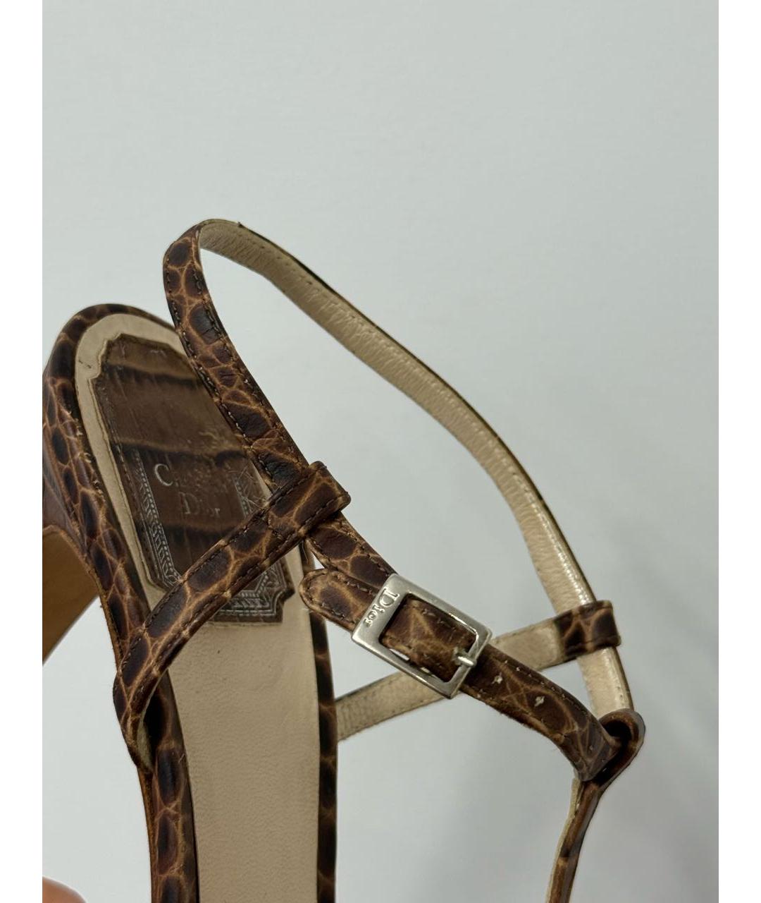 CHRISTIAN DIOR Коричневые кожаные босоножки, фото 3