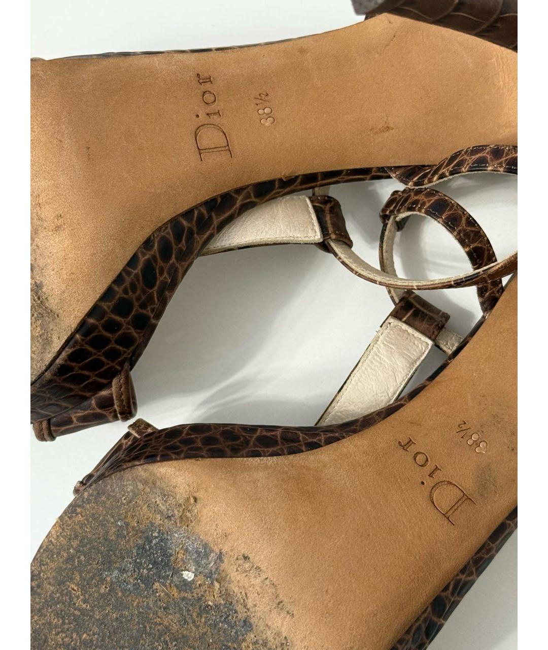 CHRISTIAN DIOR Коричневые кожаные босоножки, фото 7