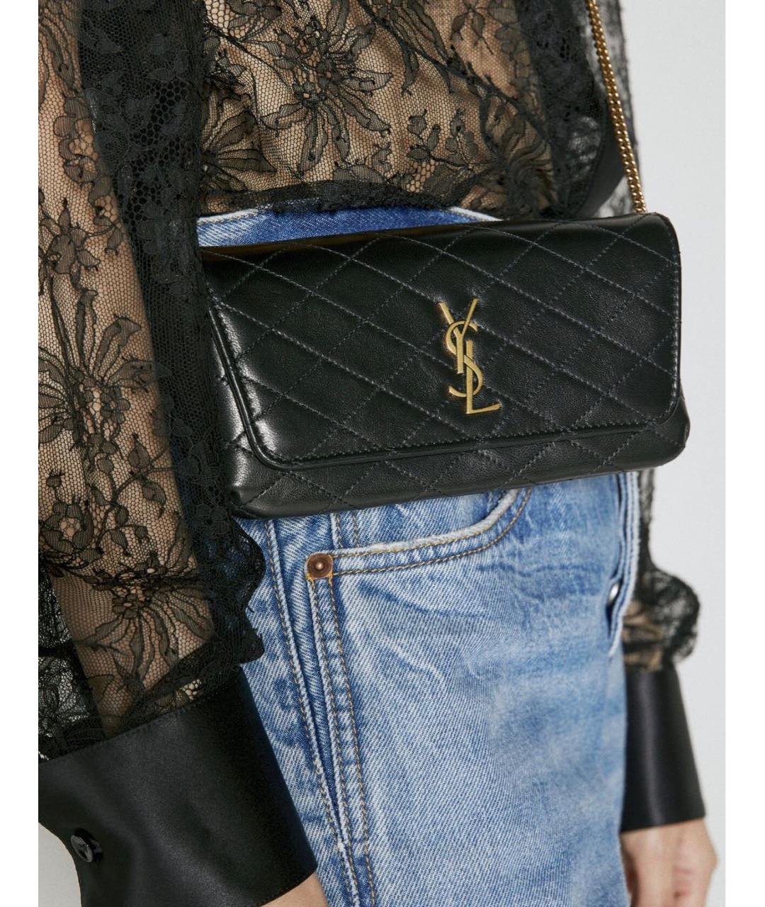 SAINT LAURENT Черная кожаная сумка через плечо, фото 4