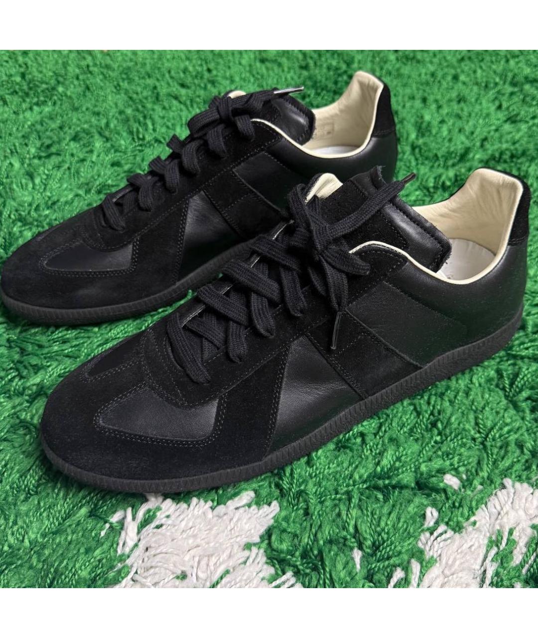 MAISON MARGIELA Черные кожаные низкие кроссовки / кеды, фото 3