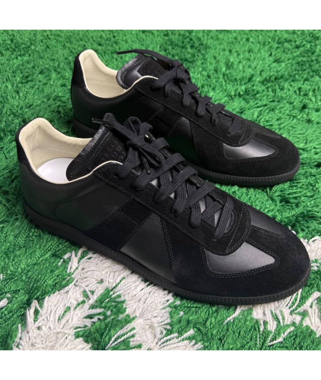 MAISON MARGIELA Черные кожаные низкие кроссовки / кеды, фото 2