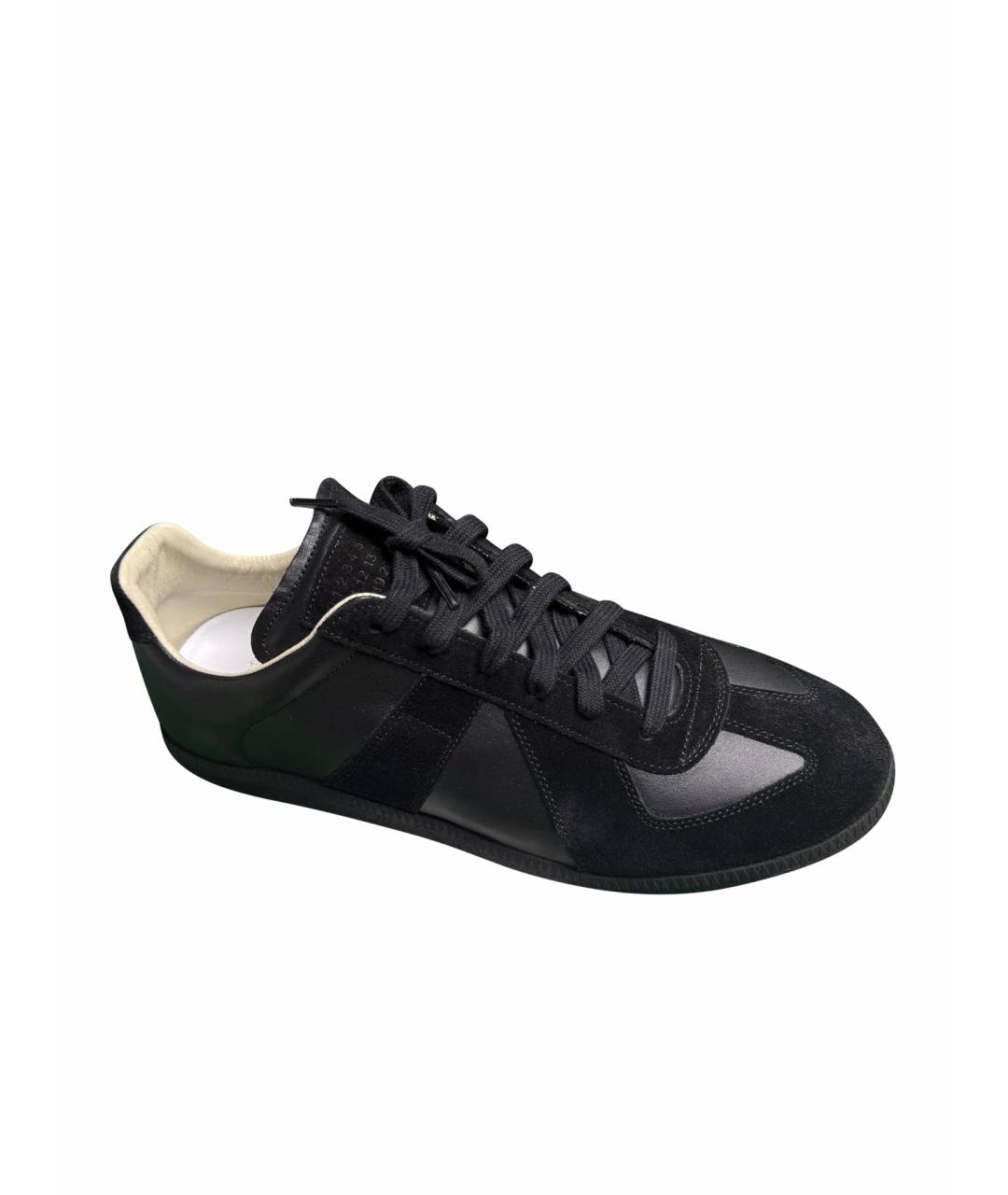 MAISON MARGIELA Черные кожаные низкие кроссовки / кеды, фото 1