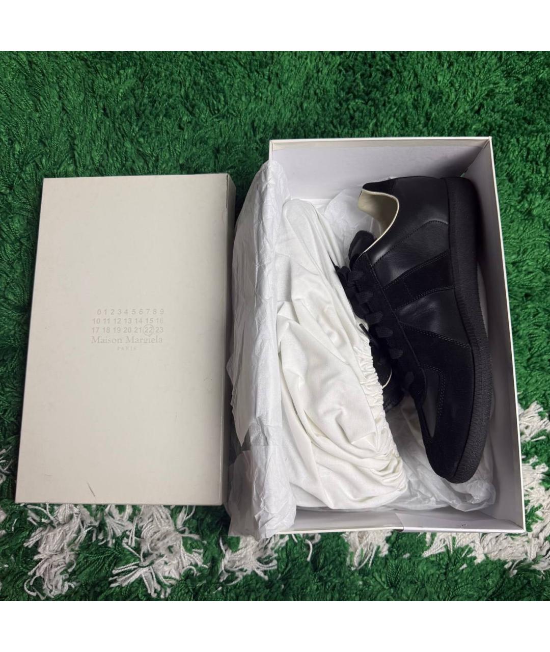 MAISON MARGIELA Черные кожаные низкие кроссовки / кеды, фото 8