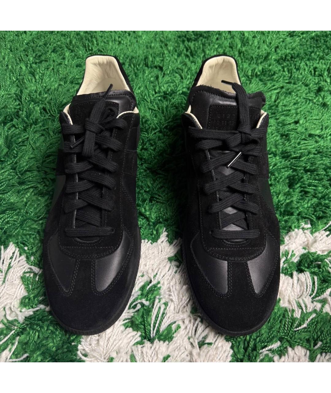 MAISON MARGIELA Черные кожаные низкие кроссовки / кеды, фото 4