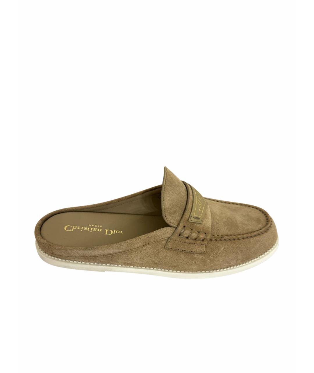 CHRISTIAN DIOR Бежевые замшевые сабо, фото 1