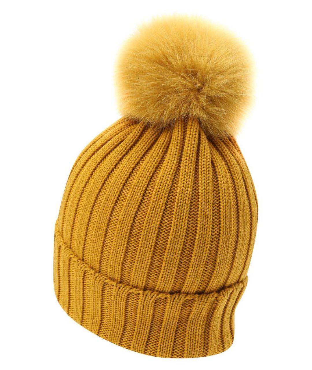 MONCLER Желтая шерстяная шапка, фото 2