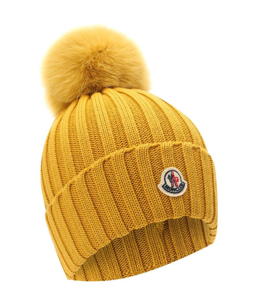MONCLER Желтая шерстяная шапка, фото 1