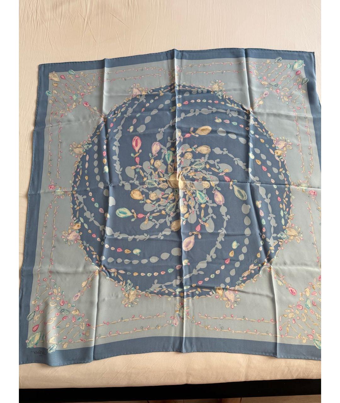 CARTIER Голубой шелковый платок, фото 7