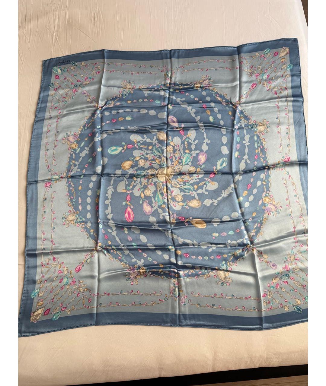 CARTIER Голубой шелковый платок, фото 2