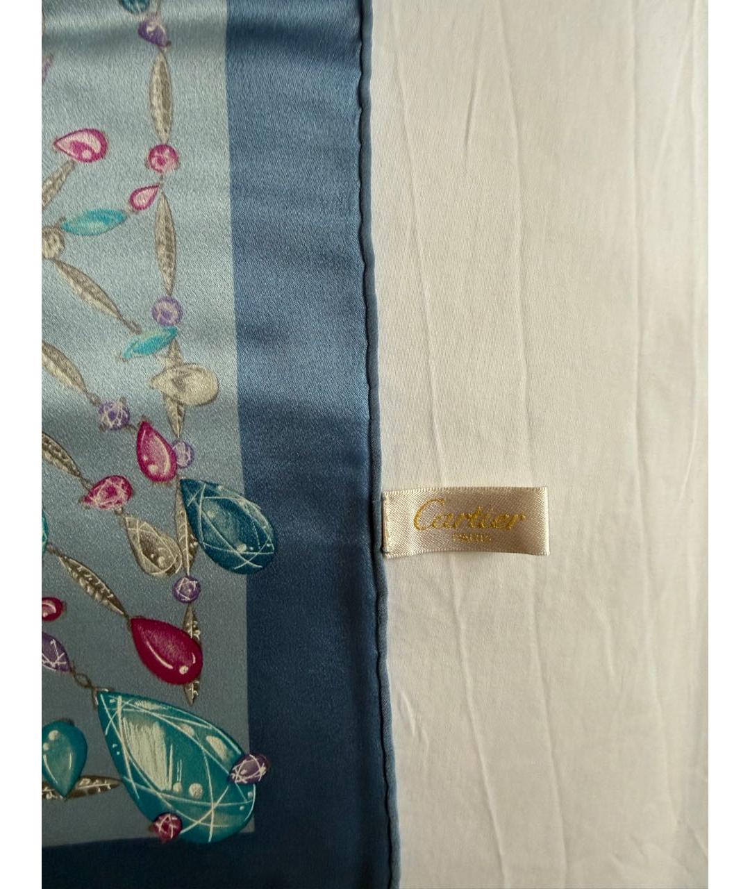 CARTIER Голубой шелковый платок, фото 6